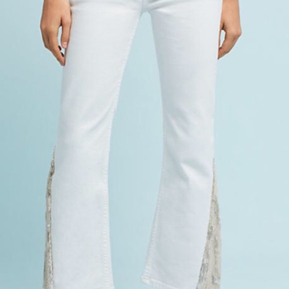 Anthropologie Pilcro and the Letterpress High-Rise Sequins Flared Jeans White - Picture 4 of 13